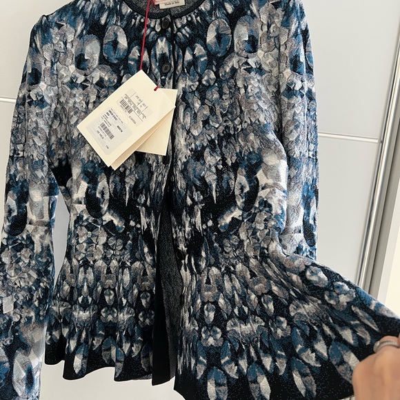 Alexander McQueen women's fitted cardigan, crystal jacquard blue - midnight blue - Picture 8 of 13